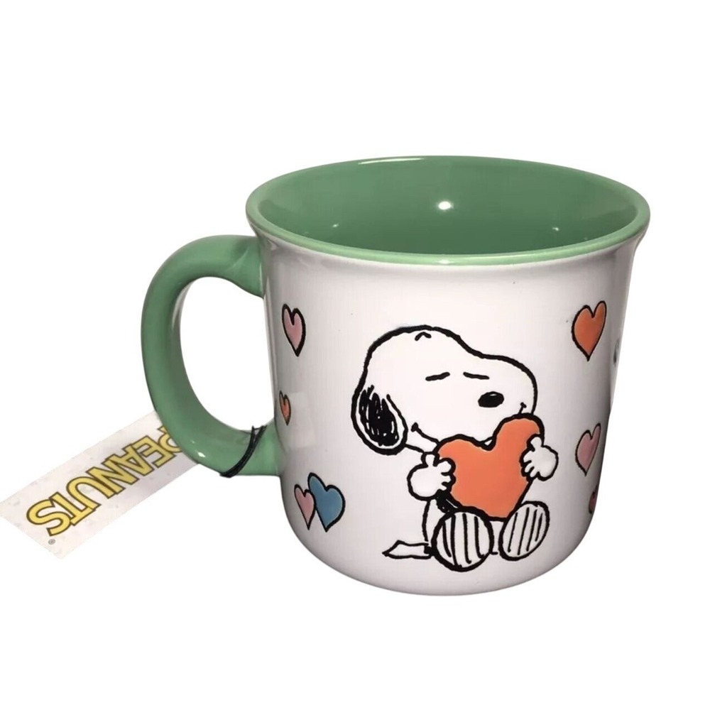 Peanuts Snoopy Ceramic hearts large‎ coffee Mug green 21 oz valentine day